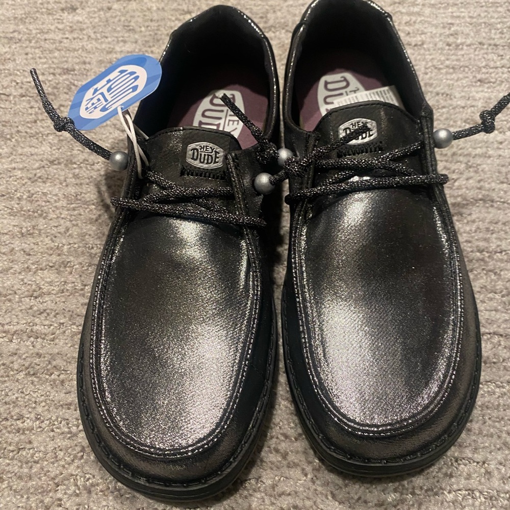 Hey Dude Shiny Black Loafers